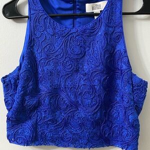 Badgley Mischka Royal Blue Embroidered Crop Top